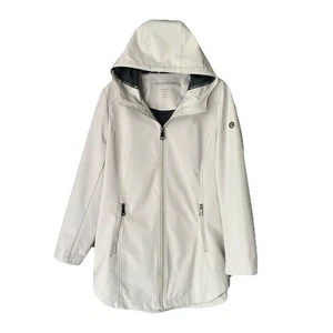 Calvin Klein Raincoat Oysters Beige Coat Zipper Hooded Water Resistant Women’s L - Picture 1 of 13
