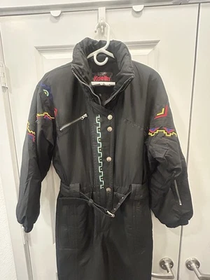 Vintage Kaelin Onepiece Ski Snowsuit Black Size 10 Southwestern Embroidery - Image 1 of 4