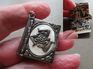 ANTIQUE VINTAGE OLD SILVER  SICILY TRINACRIA PHOTO BOOK LOCKET FOB CHARM PENDANT - Picture 1 of 8