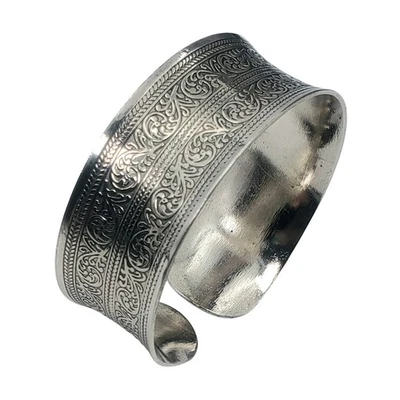 Brazalete Abierto Espiral Pergamino Grabado Boho Plata Tibetana Grabado Foto 1 de 4