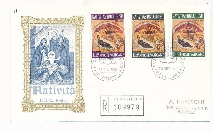 D222532 Nativity 9th Century Painting on Wood FDC Vatican City 1967 - Image 1 of 1