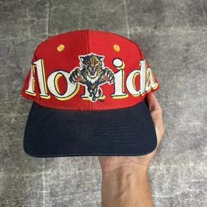 Men's Vintage 90's Logo 7 Florida Panthers Spell Out AOP Red Snapback Hat Cap - Picture 1 of 6