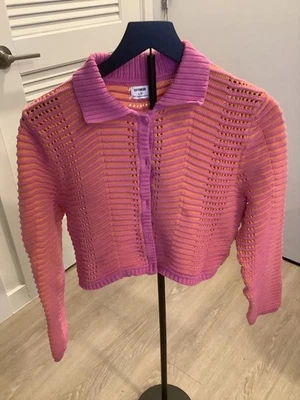 Cárdigan de punto rosa y naranja de algodón para mujer talla L Foto 1 de 4