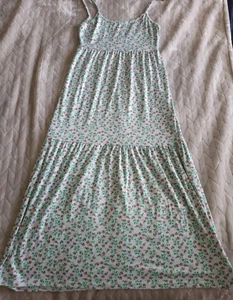 Light Blue Green Strawberry Floral Print Maxi Sundress EUC 5 BELOW Cute! - Picture 1 of 11