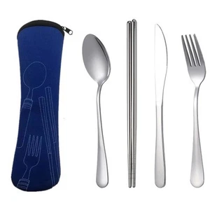 Juego de 4 piezas de vajilla portátil de acero inoxidable con cuchara tenedor cuchillo para carne 9588 - Imagen 1 de 22
