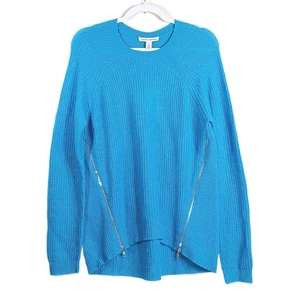Autumn Cashmere Pullover Sweater Womens M Blue Knit Shaker Stitch 100% Cashmere - Picture 1 of 5