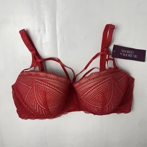 NEW Adore Me Red Balconette Bra Underwire Lightly Lined Lace Contour Size 40DD - Picture 1 of 19