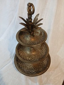 Mid Century Hollywood Regency 3-stufiger Messing Ananas Servierständer Bargeschirr - Bild 1 von 6