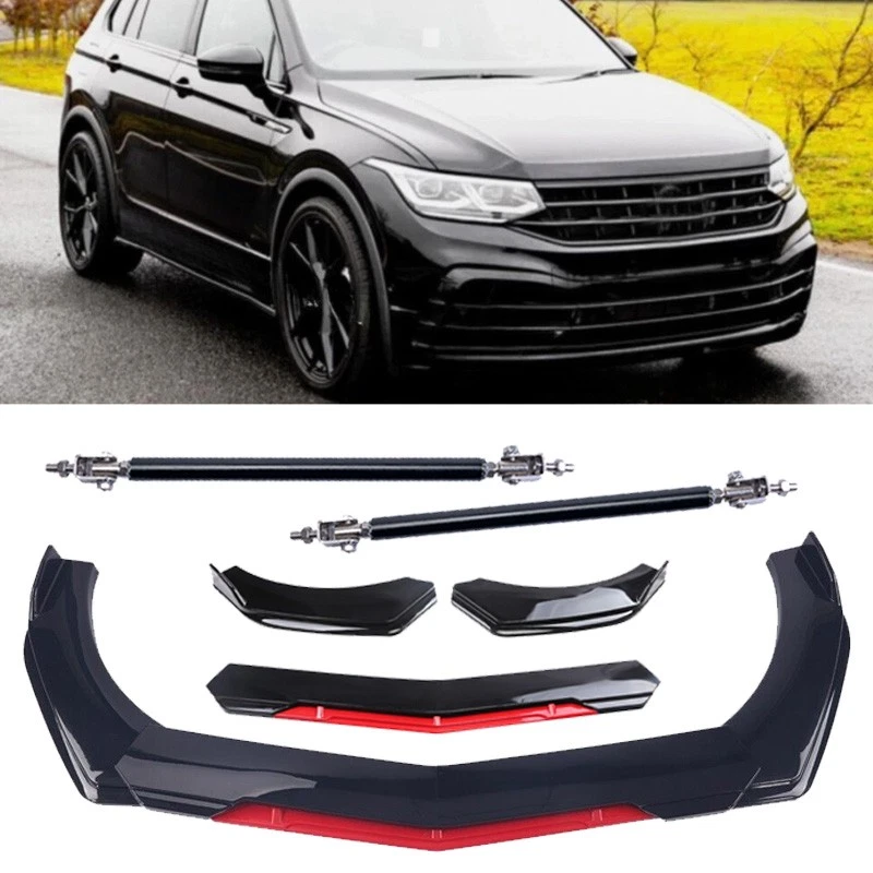 Front Bumper Lip Splitter Spoiler Body Kit Gloss Black Red For Volkswagen Tiguan Foto 1 de 4