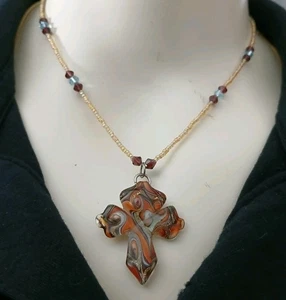 Handcrafted Blown Glass Necklace Unique Cross Pendant - Bild 1 von 15