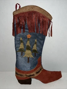 Western Boot Christmas Stocking Vintage Texas Cowboy - Picture 1 of 3