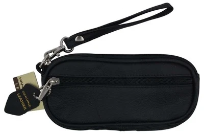 Genuine Leather Zippered Double Eyeglass Sunglasses Case Holder Black - Image 1 of 4