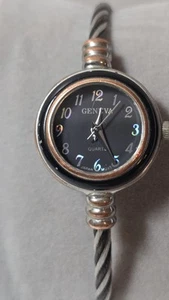 Geneva Women's Watch-Black/Silver Twisted Rope Band- Black/Holographic Dial - Picture 1 of 8