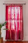 2 Pcs Indian Sari Patchwork Curtain Drape Window Decor Pink Silk Sari Curtain