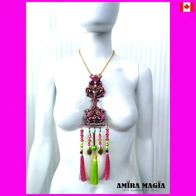 Jewelry Royal Amulet Woman Necklace Long Pendant Egyptian Sfinge Pearls Tassels - Image 1 of 4