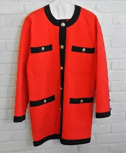Vtg ESCADA Margaretha Ley Silk Quilted Coat Jacket 34 Red Gold Buttons Germany - Picture 1 of 11