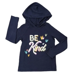 Carters Be Kind Kids Hoodie Navy Blue Glitter Long Sleeve Girls Size 7 Top - Picture 1 of 7