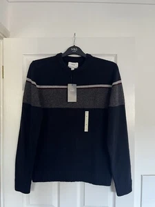 M&S MENS NAVY BLUE LAMBSWOOL BLEND CREW NECK CHUNKY KNITTED JUMPER Size M Bnwt - Picture 1 of 11