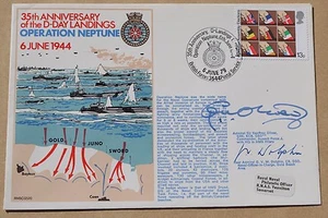 D DAY OPERATION NEPTUNE 35TH ANNIV 1979 COVER SIGNED ADMIRALS OLIVER & DOLPHIN - Picture 1 of 2