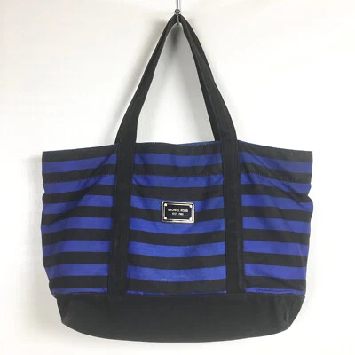 Bolso de Mano Michael Kors de Lona Negro Azul Rayas Náuticas Playa Foto 1 de 4
