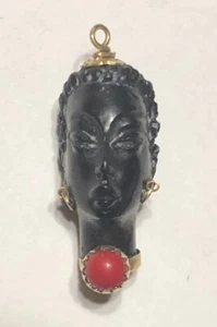 Vintage Italy Corletto Blackamoor 18K Gold & Koralle Frau Kopfring Anhänger SELTEN! - Bild 1 von 9