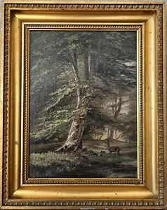 Impressionist Waldlandschaft mit Reh Ölgemälde antik um 1900 - Bild 1 von 12