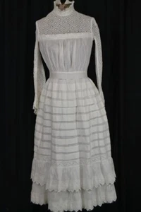 antikes Kleid Edwardian Rasen/Ösen Spitze weiß Büste 34 Taille 24 Original 1890 - Bild 1 von 10