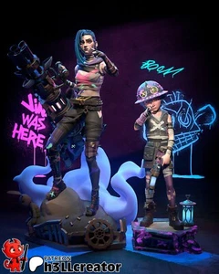 Jinx and Isha Diorama - Arcane - LoL - 3D Printed Resin Figure – Unpainted - Foto 1 di 16