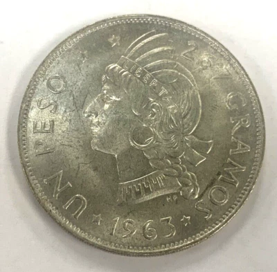Moneda de plata grande República Dominicana 1963 de 1 un peso UNC Foto 1 de 2