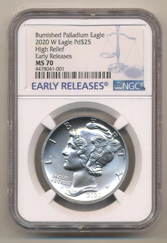 2020 W $25 PALLADIUM Eagle NGC MS70 EARLY RELEASES One Ounce HIGH RELIEF Cover