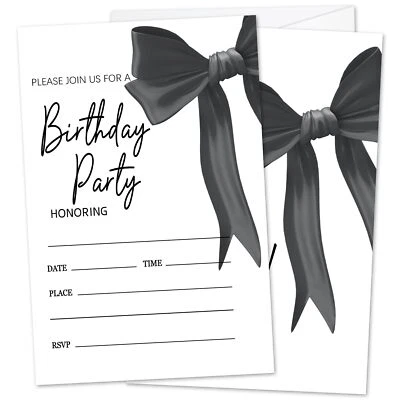 Black Bow Birthday Party Invitations for Women Girls Birthday Invitations Gir... - Image 1 of 4