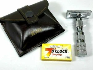 Safety Razor A1R Travel Double Edge Razor Leather Carrying Case+ Gillette Blades - Picture 1 of 7
