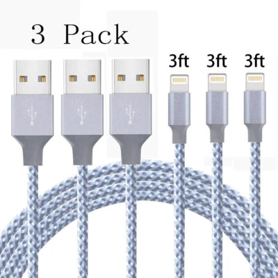 3 Pack Fast Charger USB Cable For iPhone 6/7/8 Plus /XR/Xs/Max 11/12/13 Pro Ipad - Image 1 of 4