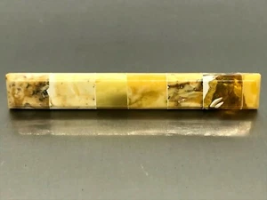 AMBER Tie Clip Gift Clasp Baltic Holder LUXURY White Yellow Mosaic For Men 15681 - Picture 1 of 12