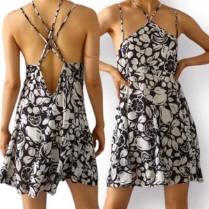 NWT Anthropologie Sheer Mini Dress Medium Black White Lounge Casual Cover Up - Picture 1 of 5