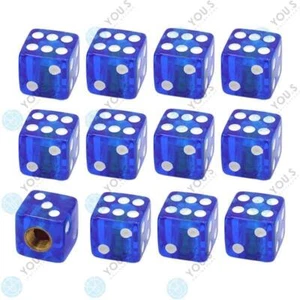 12 Piece You.S Plastic Blue Dice Valve Caps with Seal Car Truck - Picture 1 of 1