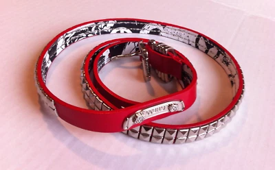 Guess Red Silver Studs Skinny Belt Awsome 939081 Large 43" Genuine Leather Face - Image 1 of 4