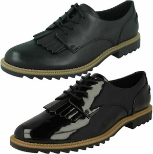 Ladies Clarks 'Griffin Mabel' Black Leather Lace Up Shoes - D Fit - Picture 1 of 12