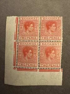 Bahamas 1938-52 TWO PENCE SCARCE Mint Watermark Paper Bright Red King George VI - Picture 1 of 5
