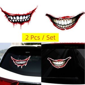 2 X Evil Smile Mouth Decal Sticker Vinyl Halloween Prank Auto Car SUV JDM Window