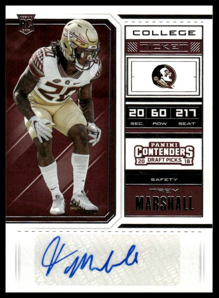 2018 Panini Contenders Draft Picks #252 Trey Marshall - Image 1 of 2