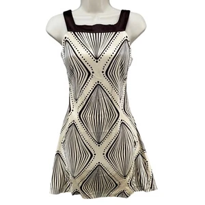 Arden B Mini Sheath Dress Cream Brown Silk Blend Diamond Print Sleeveless Size S - Picture 1 of 13