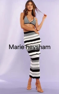 PLT MONOCHROME CONTRAST STITCH CROCHET KNIT MIDAXI SKIRT Size 8-10 - Picture 1 of 2