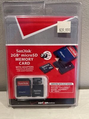 Sandisk 2GB Memory 3 in 1 MicroSD Card with Adapters Verizon Wireless New Sealed - Image 1 of 3
