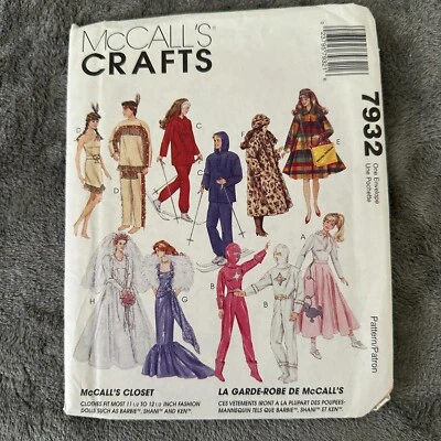 McCalls Crafts Pattern 7932 Sz 11.5 in Fashion Doll Clothes Wedding Dress 90s - Image 1 of 4