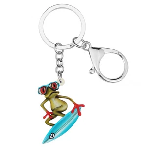 Acrylic Surfing Frog Keychains Car Purse Key Ring Animals Charms Jewelry Gifts - Picture 1 of 5