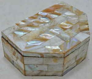 Vintage Wooden Small Jewellery Box Mother of Pearl Fitted Original Old Hand Craf - Picture 1 of 8