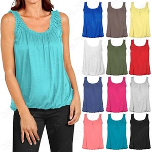 NEW LADIES JERSEY BUBBLE VEST WOMEN RUCHED STRETCH ELASTIC NECK HEM BALLOON TOP - Picture 1 of 44