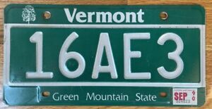 Vintage Vermont License Plate 1990 "16AE3" Green Mountain State
