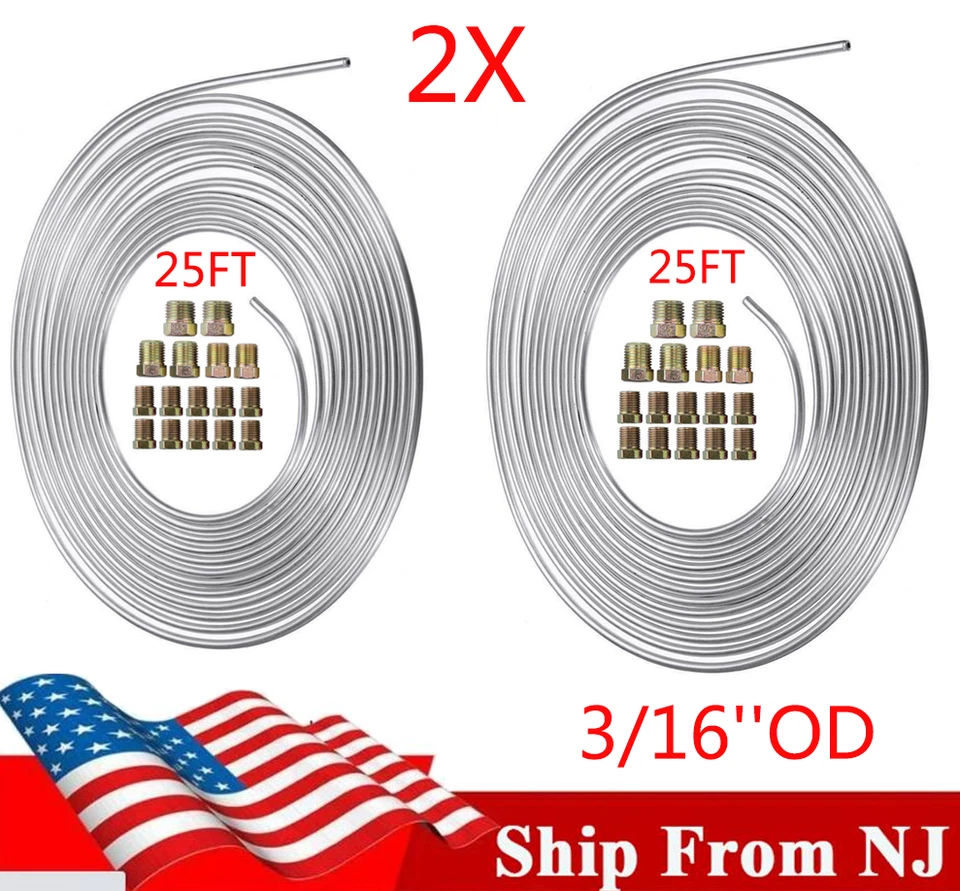 Kit de tubería de línea de freno de acero al zinc de 25 pies bobina enrollable OD de 3/16" con accesorios de todos los tamaños*2 Foto 1 de 4